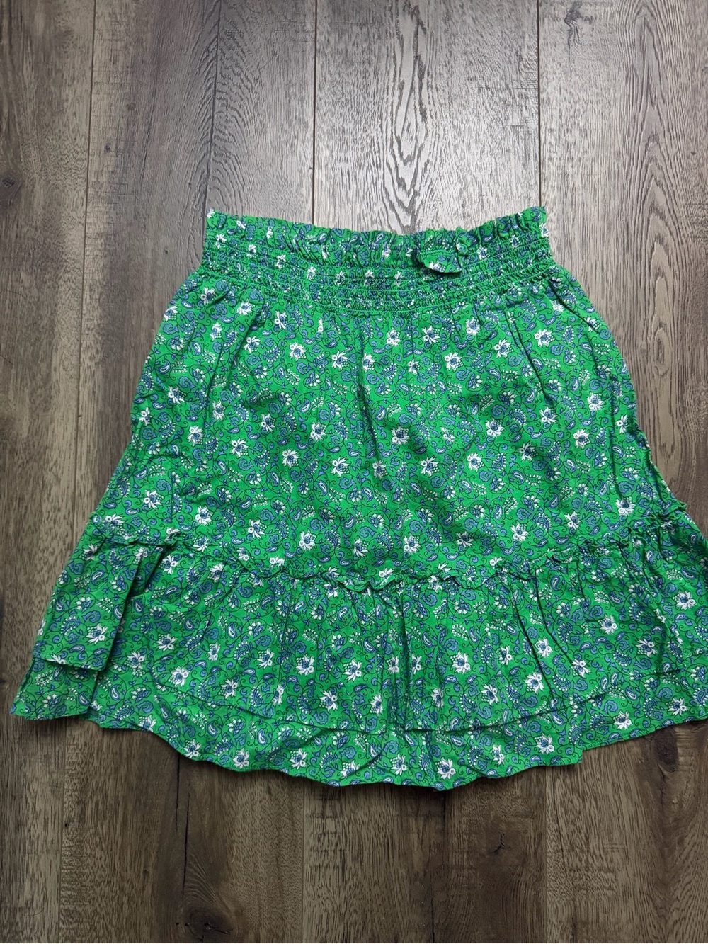 J. Crew Green Floral Ruffle Mini Skirt